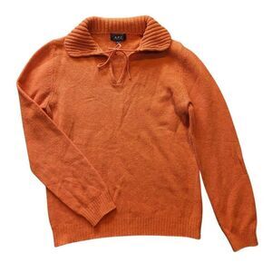 Vintage A.P.C. Sweater Women's Medium Orange Collared Tie Neck Wool Designer